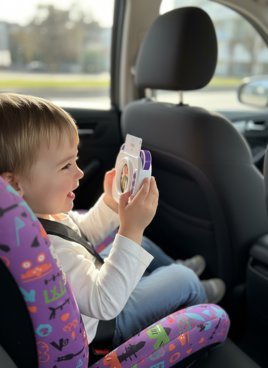 Ребенок играет с ArdiBook в автокресле