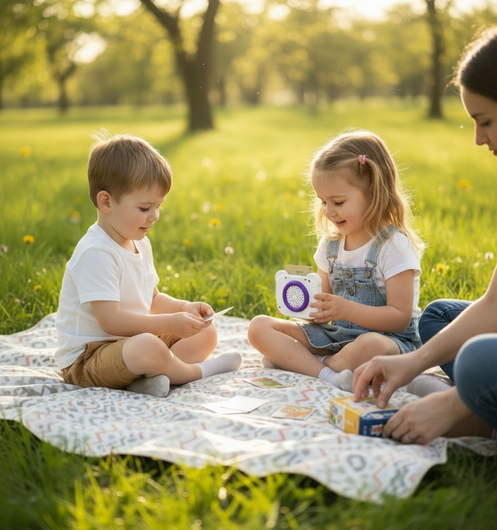 Дети играют с Мемо Карточками ArdiBook на улице